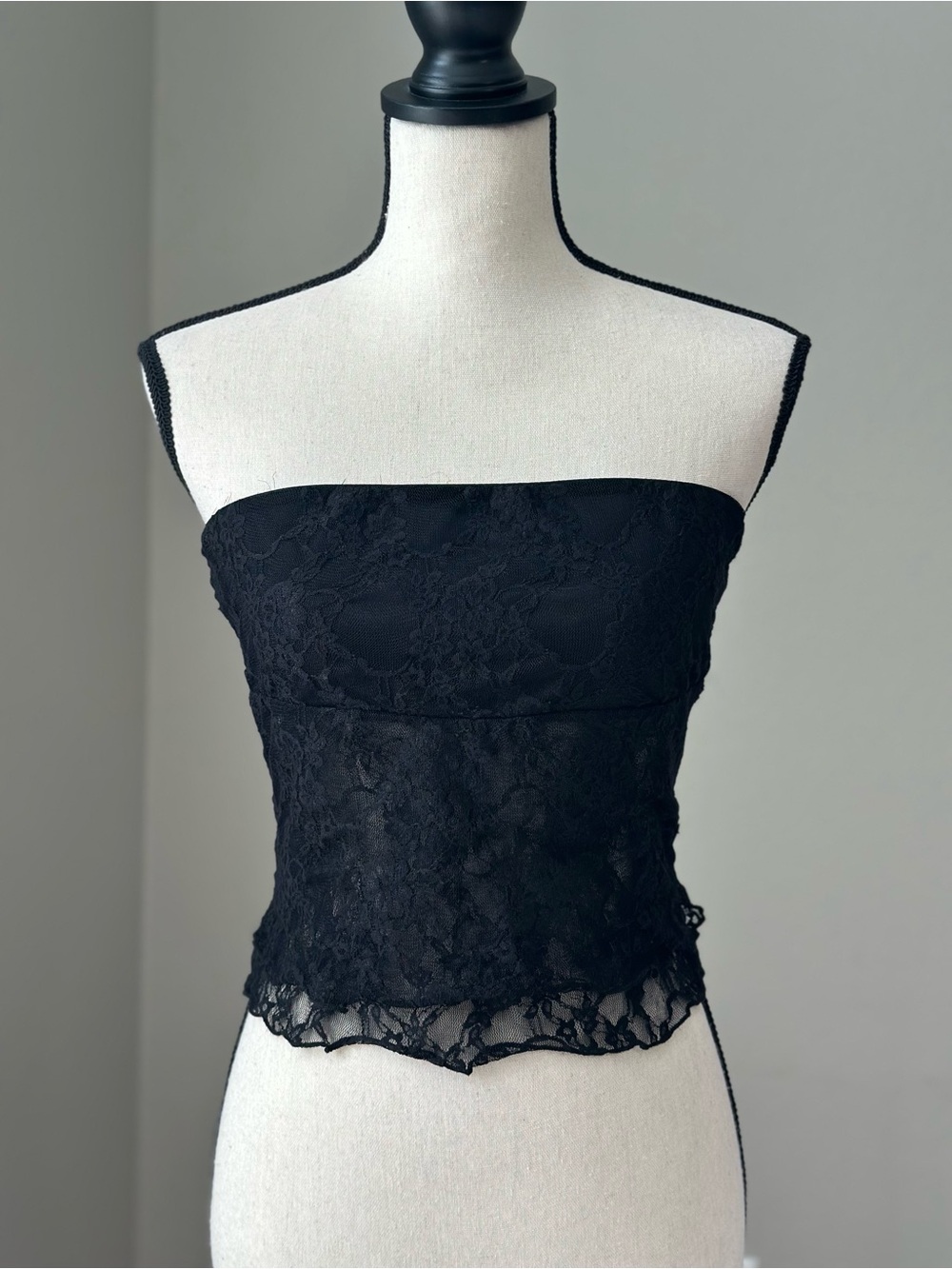 Kimchi Blue Black Goth Egl Lace Strapless Sheer Mesh Bandeau Top
